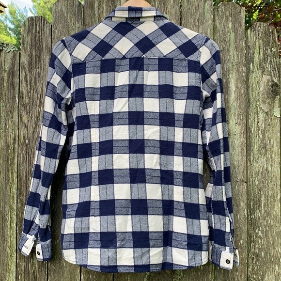 LOVE STITCH Flannel Pearl Button Down Blue Shirt - Picture 5 of 5